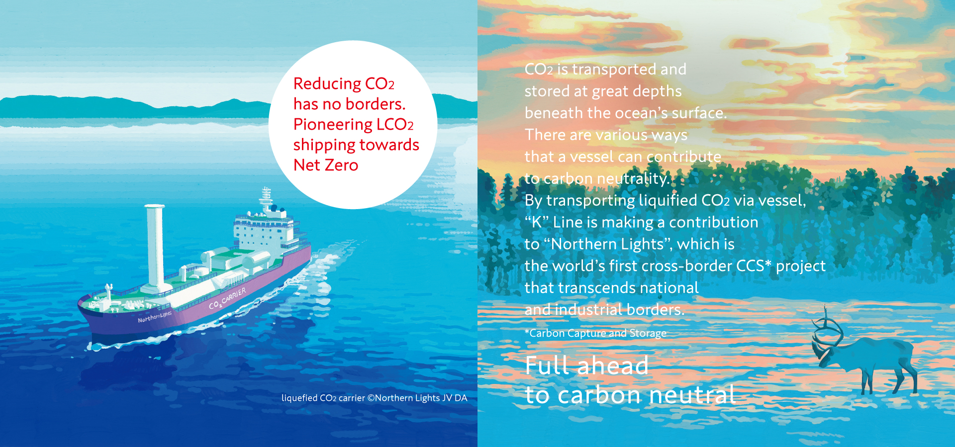 website banner, liquefied CO2 carrier, Reducing CO2 has no borders. Pioneering LCO2 shipping towards Net Zero.