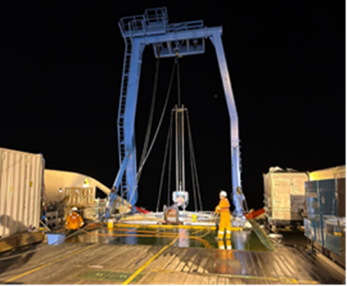 photo, Cable route geo-survey, Aklta Prefecture using MV Kaiyu, supplied by K-Line group company Offshore Operation Co. Ltd.