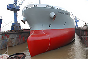 Photo of the ship undergoing painting work