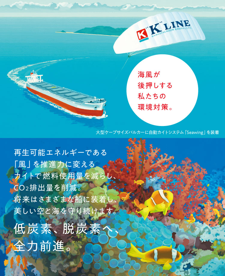 トップ画像、シーウィング、海風が後押しする私たちの環境対策。
